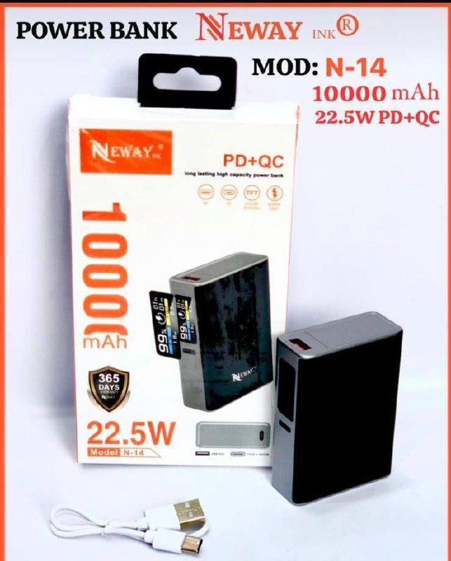 باور بانك NEWAY بسعة 10000mAh – شاحن محمول مع شاشة LED للشحن السريع